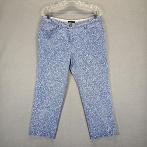 Lands End pants women's size 10P  mid rise straight leg floral print blue